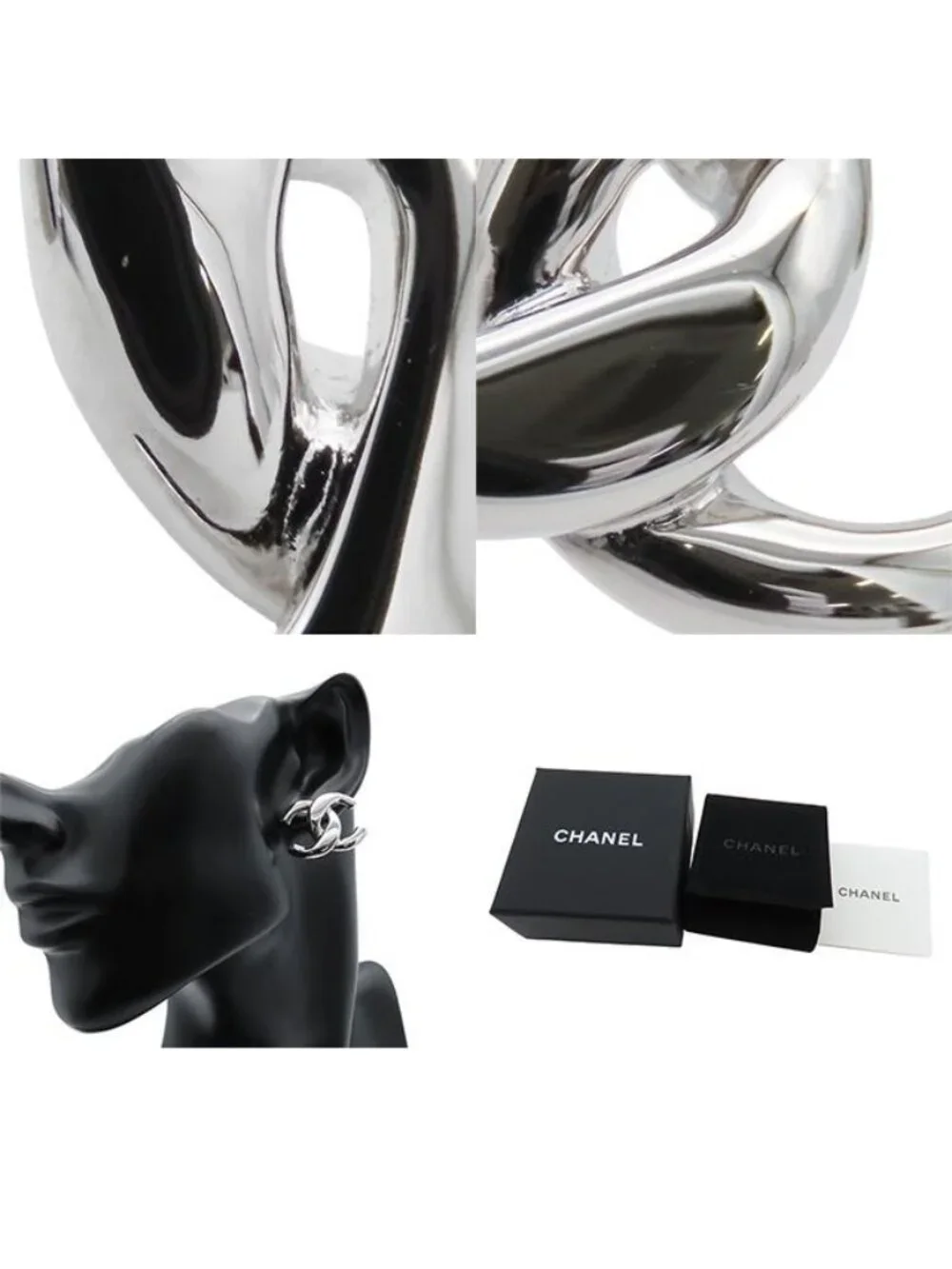 Chanel Earrings Silver Metal CC Logo
